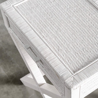 SAN AUGUSTINE RATTAN HERRING WEAVE  |  CROSS LEG BEDSIDE  |  LIMED WHITE RATTAN | CLOSE UP