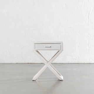 SAN AUGUSTINE RATTAN HERRING WEAVE  |  CROSS LEG BEDSIDE  |  LIMED WHITE RATTAN