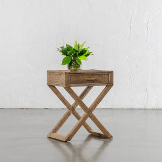 SAN AUGUSTINE RATTAN HERRING WEAVE  |  CROSS LEG BEDSIDE  |  NATURAL RATTAN
