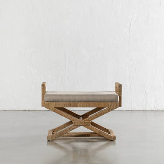 SAN AUGUSTINE RATTAN HERRING WEAVE  |  CROSS LEG STOOL WITH PADDED SEAT  |  NATURAL RATTAN
