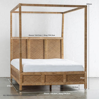 SAN AUGUSTINE RATTAN HERRING WEAVE  |  4 POSTER BED  |  NATURAL RATTAN | MEASUREMENTS