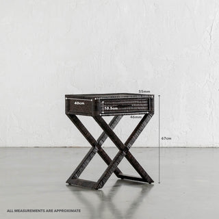 SAN AUGUSTINE RATTAN HERRING WEAVE  |  CROSS LEG BEDSIDE  |  NIGHT SKY RATTAN | MEASUREMENTS