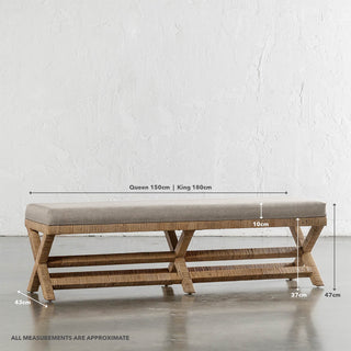 SAN AUGUSTINE RATTAN HERRING WEAVE  |  CROSS LEG BENCH  |  NATURAL RATTAN | MEASUREMENTS