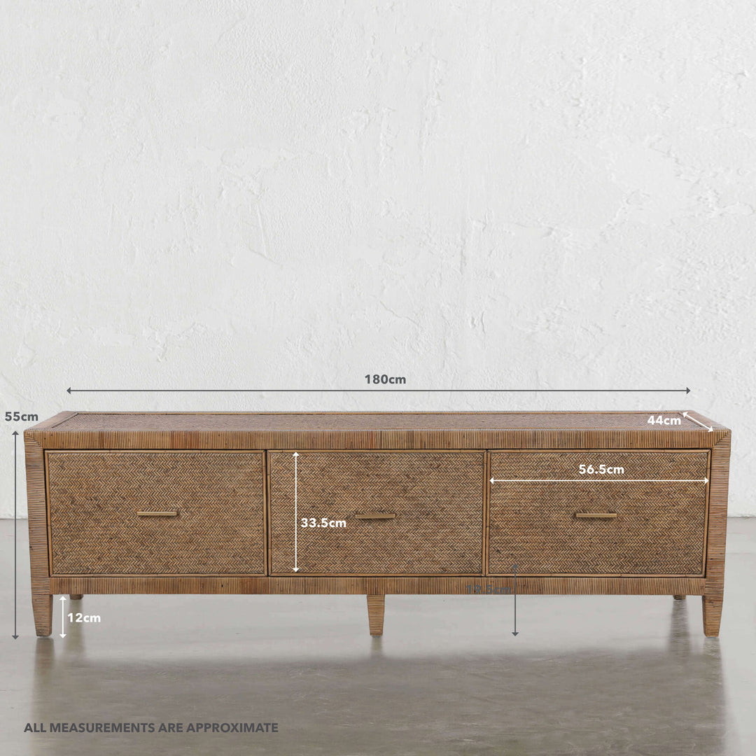 SAN AUGUSTINE RATTAN HERRING WEAVE  |  ENTERTAINMENT UNIT  |  NATURAL RATTAN | MEASUREMENTS