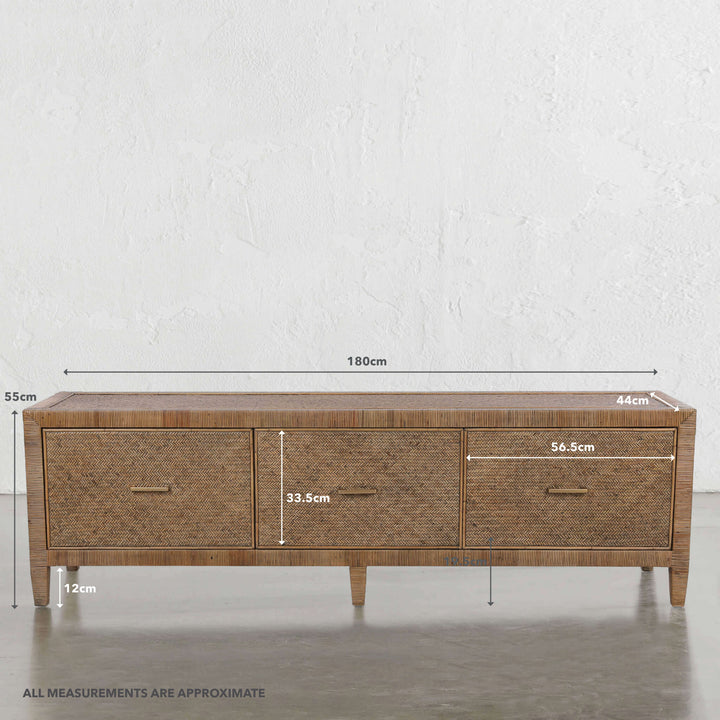 SAN AUGUSTINE RATTAN HERRING WEAVE  |  ENTERTAINMENT UNIT  |  NATURAL RATTAN | MEASUREMENTS