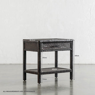 SAN AUGUSTINE RATTAN HERRING WEAVE | NIGHTSTAND SINGLE DRAWER | NIGHT SKY RATTAN | MEASUREMENTS