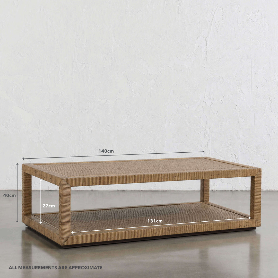 SAN AUGUSTINE RATTAN HERRING WEAVE  |  RECTANGLE COFFEE TABLE  |  NATURAL RATTAN | MEASUREMENTS
