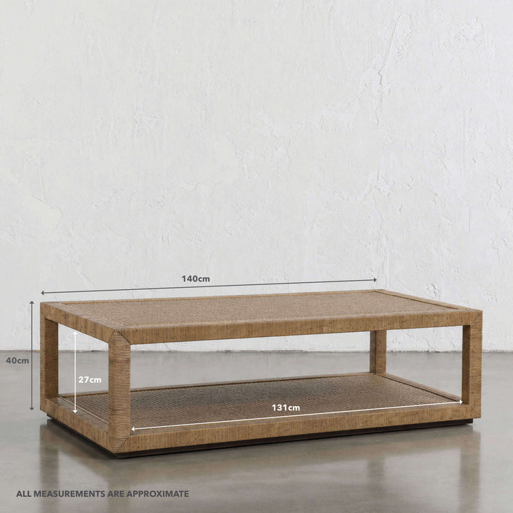 SAN AUGUSTINE RATTAN HERRING WEAVE  |  RECTANGLE COFFEE TABLE  |  NATURAL RATTAN | MEASUREMENTS