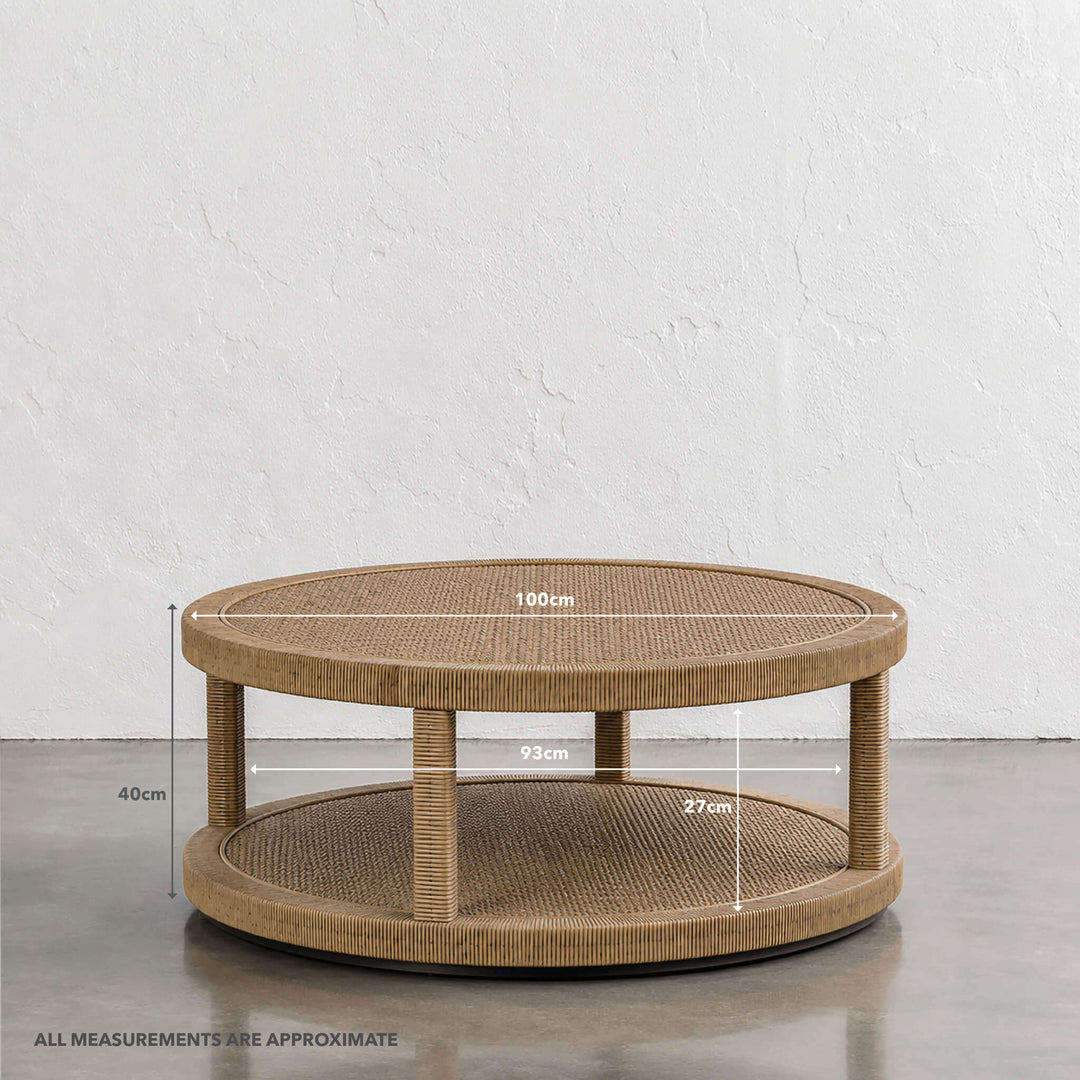 SAN AUGUSTINE RATTAN HERRING WEAVE  |  ROUND COFFEE TABLE  |  NATURAL RATTAN | MEASUREMENTS