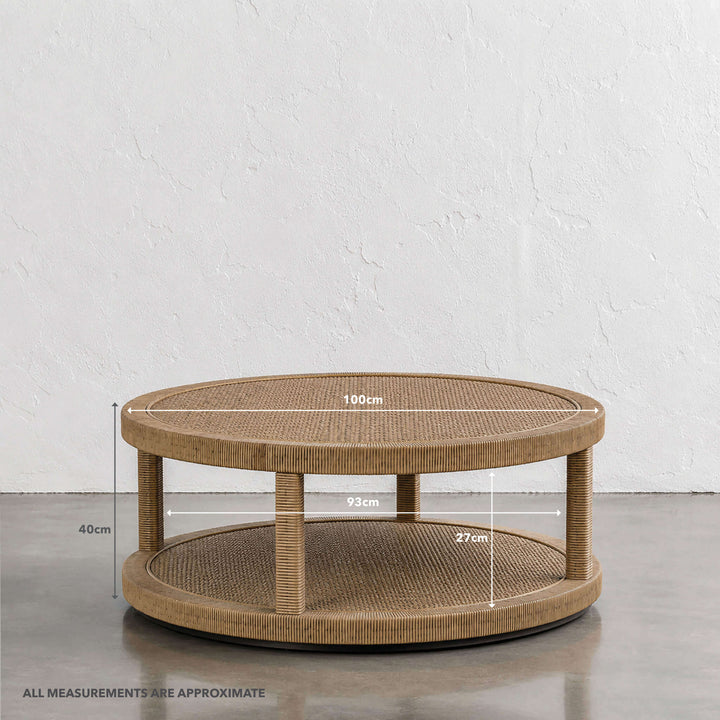 SAN AUGUSTINE RATTAN HERRING WEAVE  |  ROUND COFFEE TABLE  |  NATURAL RATTAN | MEASUREMENTS