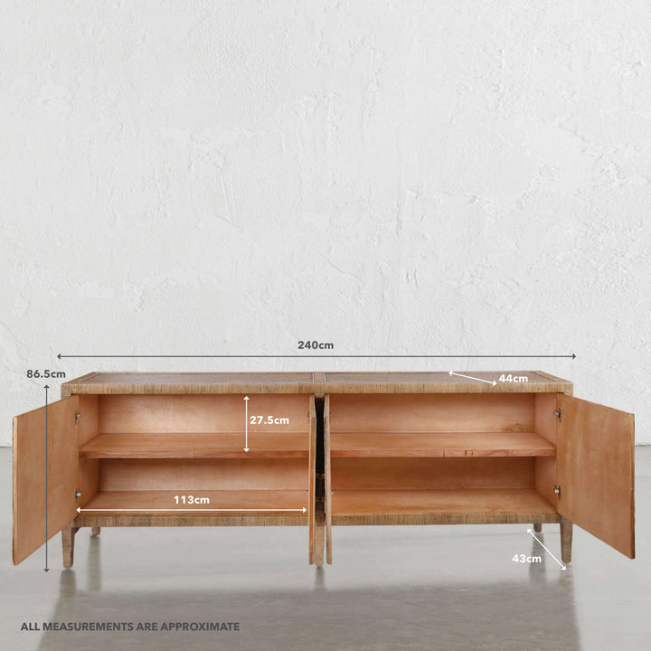 SAN AUGUSTINE RATTAN HERRING WEAVE  |  SIDEBOARD 240CM  |  NATURAL RATTAN | MEASUREMENTS