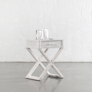 SAN AUGUSTINE RATTAN HERRING WEAVE  |  CROSS LEG BEDSIDE  |  LIMED WHITE RATTAN