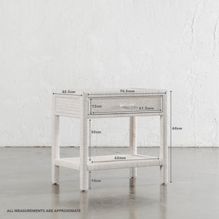 SAN AUGUSTINE RATTAN HERRING WEAVE  |  NIGHTSTAND SINGLE DRAWER  |  LIMED WHITE RATTAN | MEASUREMENTS