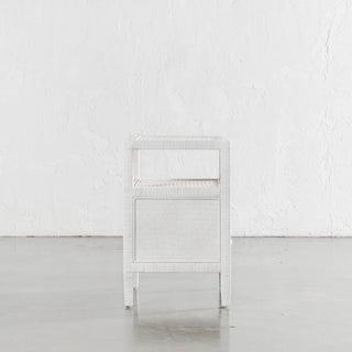 SAN AUGUSTINE RATTAN HERRING WEAVE  |  NIGHTSTAND DOUBLE DRAWER  |  LIMED WHITE RATTAN
