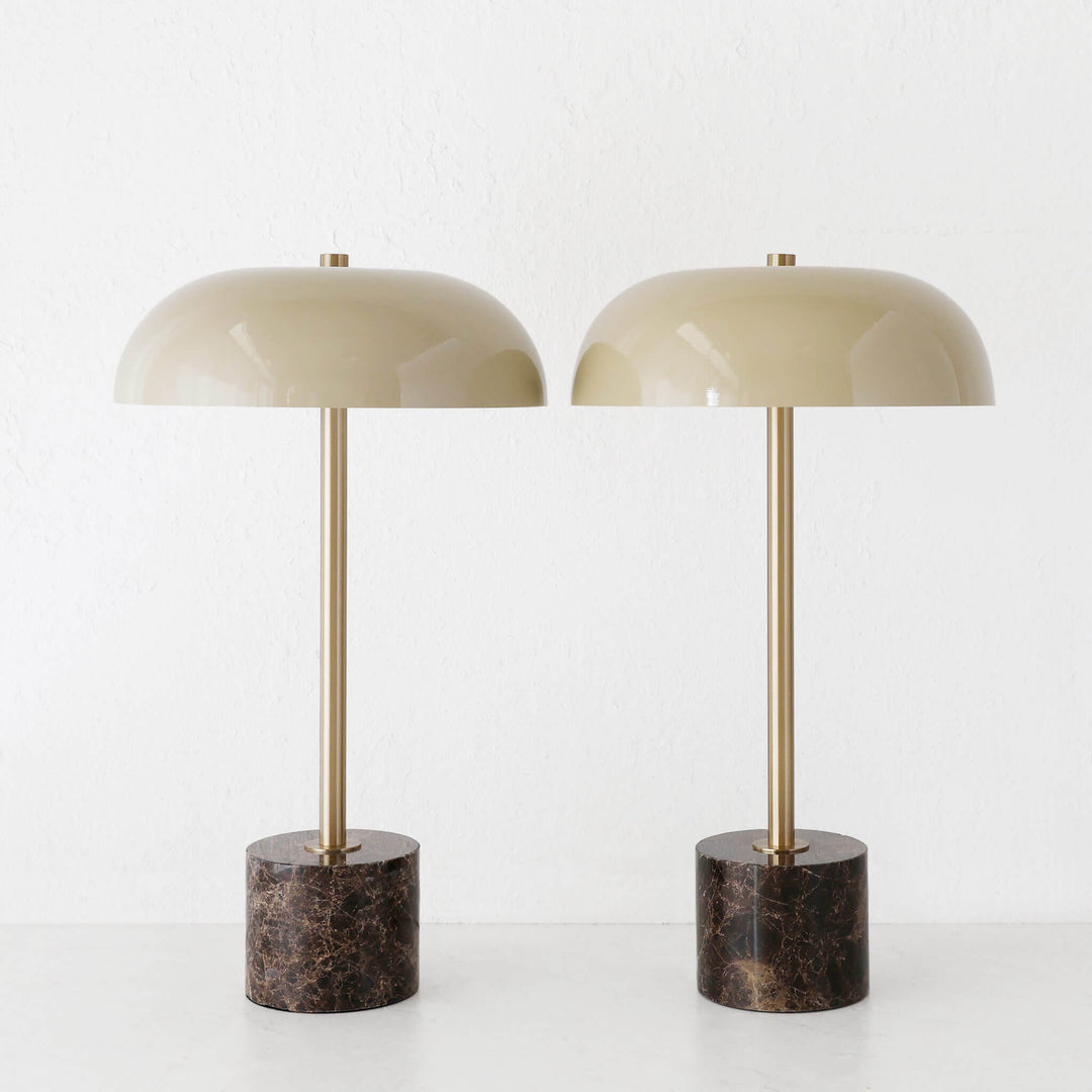 SAN LOURENCA MARBLE TABLE LAMP BUNDLE X2 | TAUPE SHADE + MOCHA MARBLE