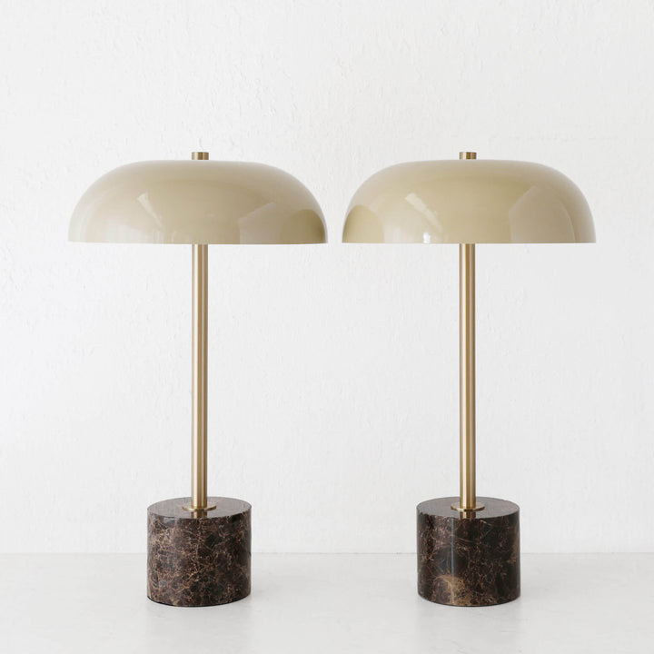 SAN LOURENCA MARBLE TABLE LAMP BUNDLE X2 | TAUPE SHADE + MOCHA MARBLE