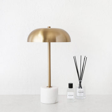 SAN LOURENCA MARBLE TABLE LAMP  |  ANTIQUE BRASS SHADE + WHITE MARBLE