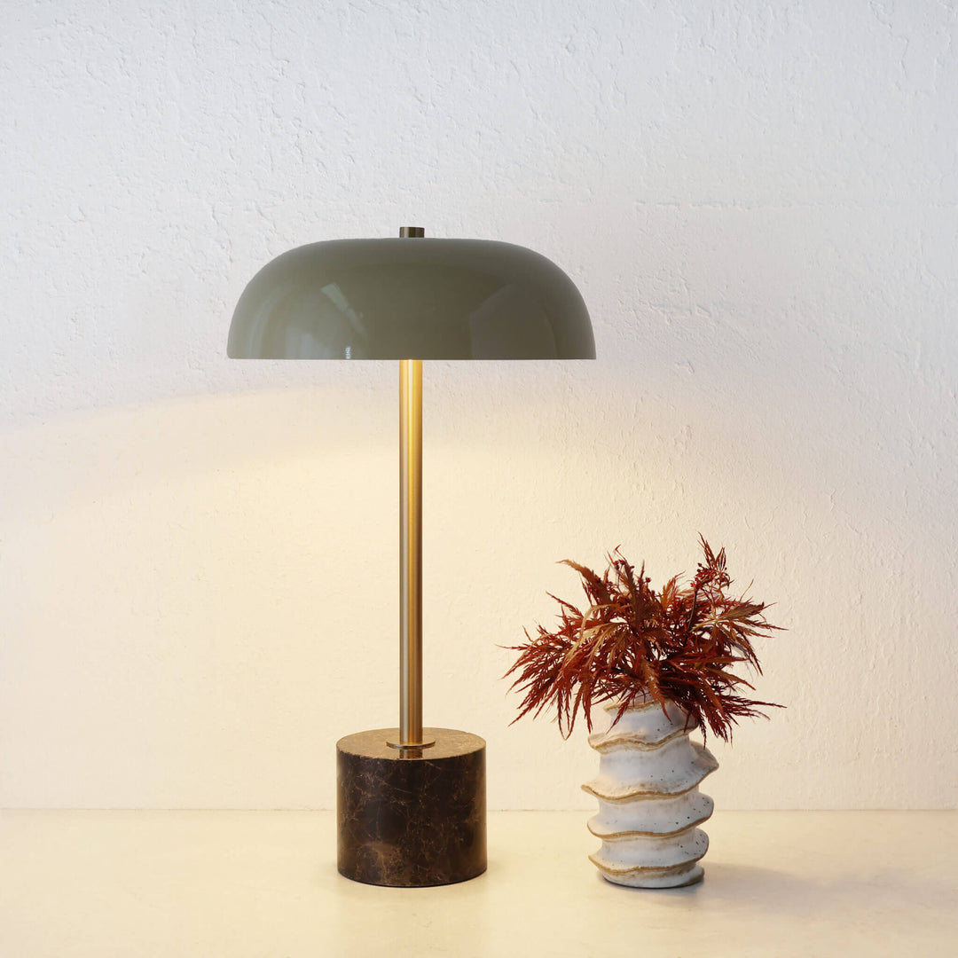 SAN LOURENCA MARBLE TABLE LAMP  |  TAUPE SHADE + MOCHA MARBLE