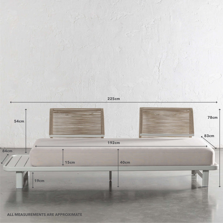 SANTA LUCIA OUTDOOR 4 PIECE BUNDLE  |  LIMED GREY FRAME + TAUPE DUSK FABRIC | DAYBED MEASUREMENTS