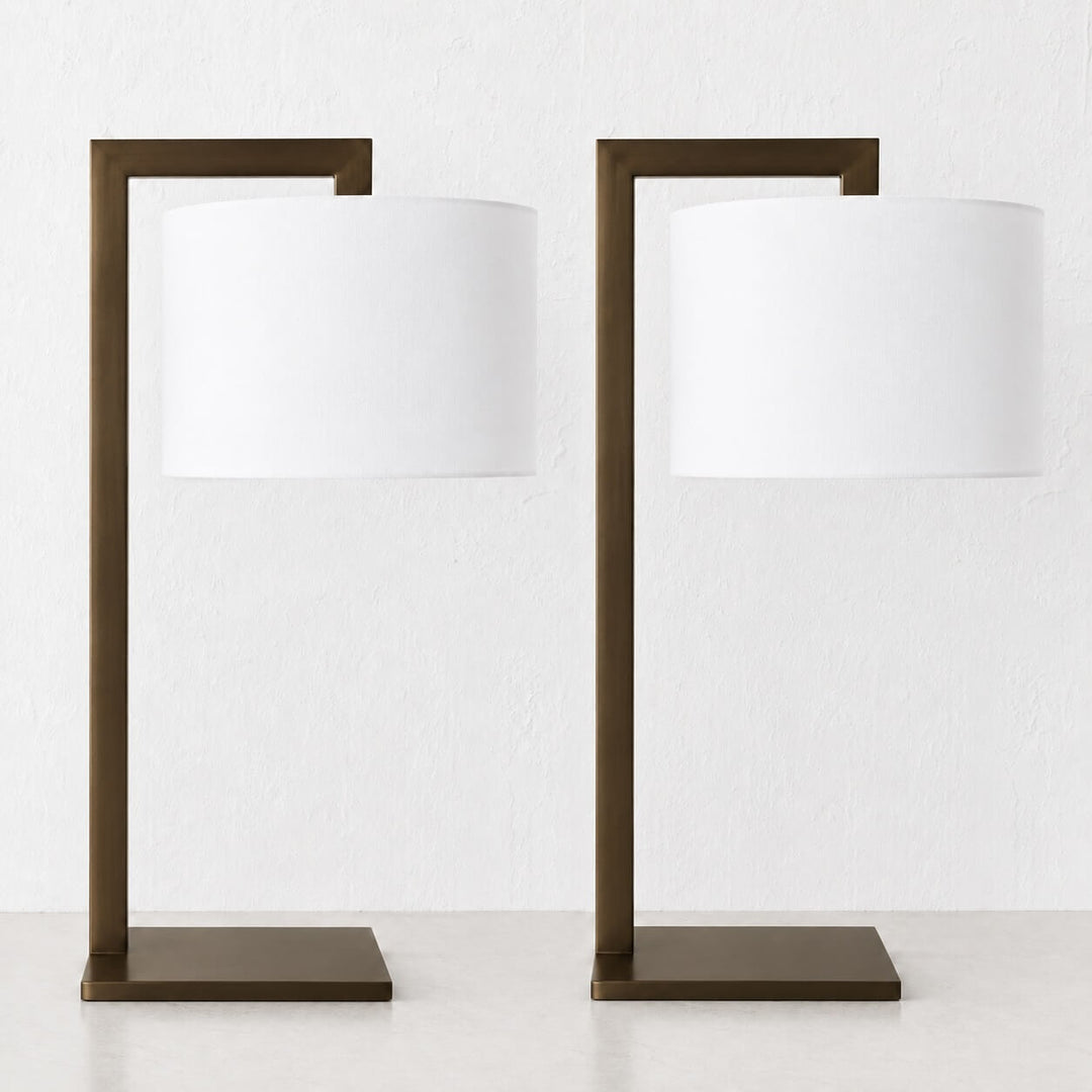 SANTANA TABLE LAMP BUNDLE X2  |  66CM  |  DARK BRASS + WHITE LINEN