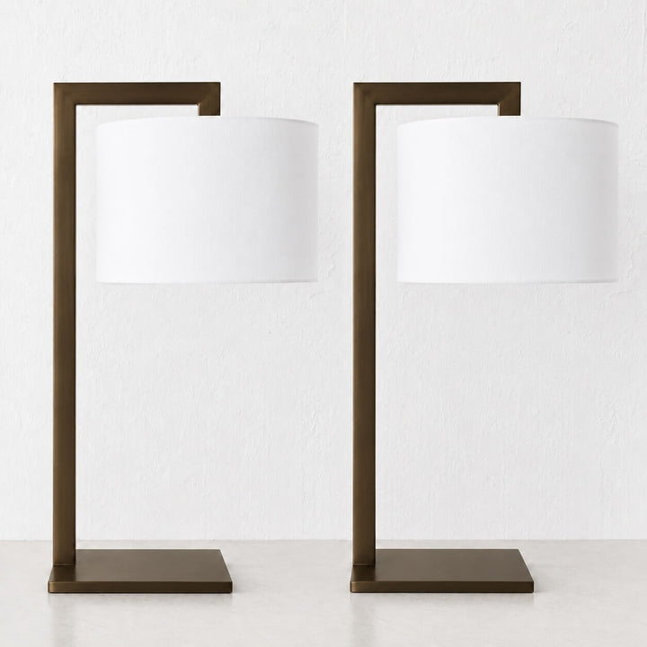SANTANA TABLE LAMP BUNDLE X2  |  66CM  |  DARK BRASS + WHITE LINEN