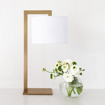 SANTANA TABLE LAMP | 56CM | ANTIQUE BRASS + WHITE LINEN