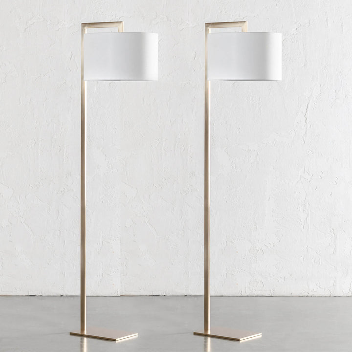 SANTANA FLOOR LAMP BUNDLE X2  |  175CM  |  ANTIQUE BRASS + WHITE LINEN