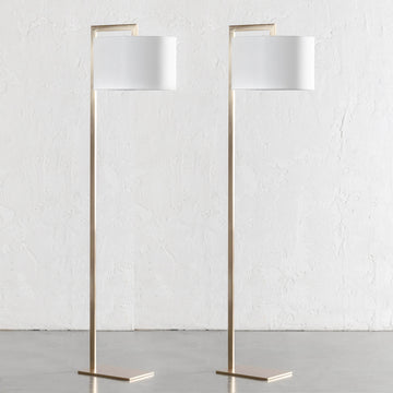SANTANA FLOOR LAMP BUNDLE X2  |  175CM  |  ANTIQUE BRASS + WHITE LINEN