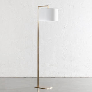 SANTANA FLOOR LAMP  |  175CM  |  ANTIQUE BRASS + WHITE LINEN