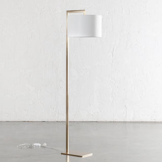 SANTANA FLOOR LAMP  |  175CM  |  ANTIQUE BRASS + WHITE LINEN