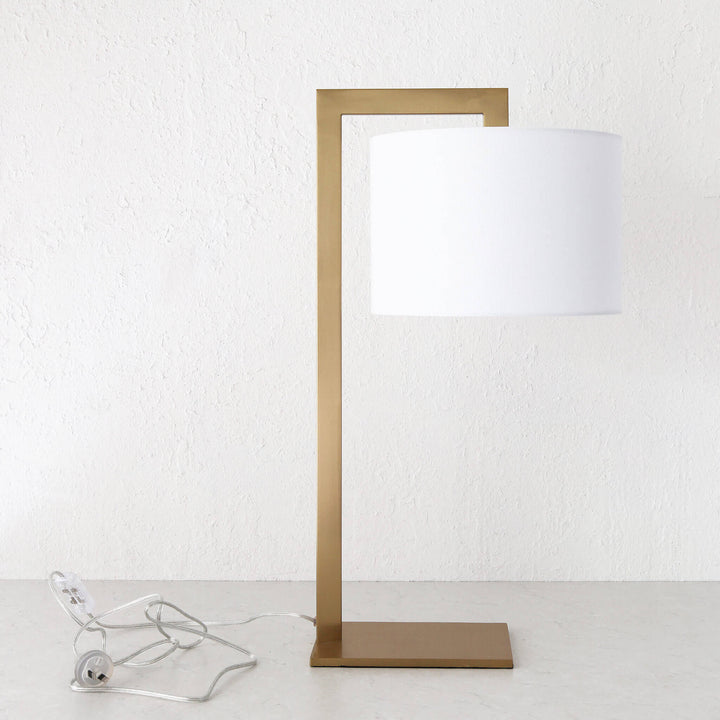 SANTANA TABLE LAMP  |  56CM  |  ANTIQUE BRASS + WHITE LINEN