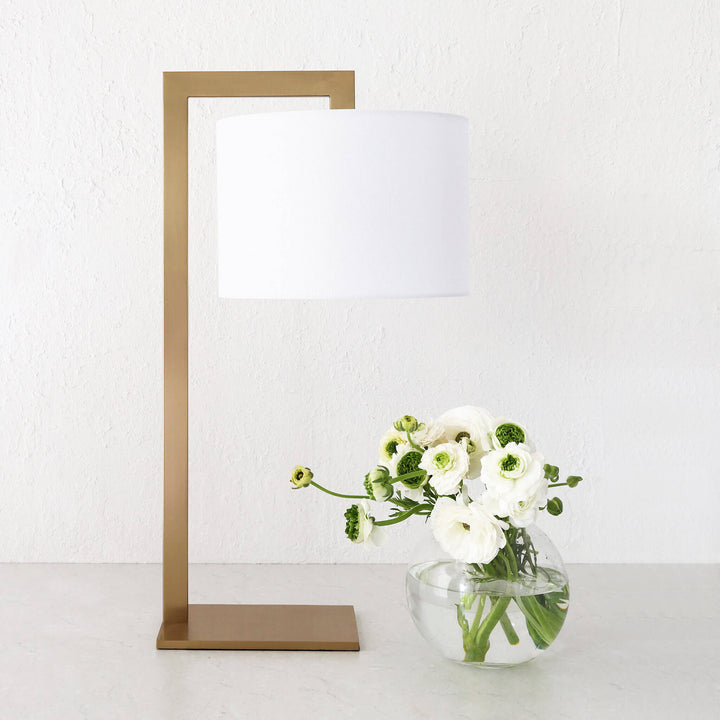 SANTANA TABLE LAMP  |  56CM  |  ANTIQUE BRASS + WHITE LINEN