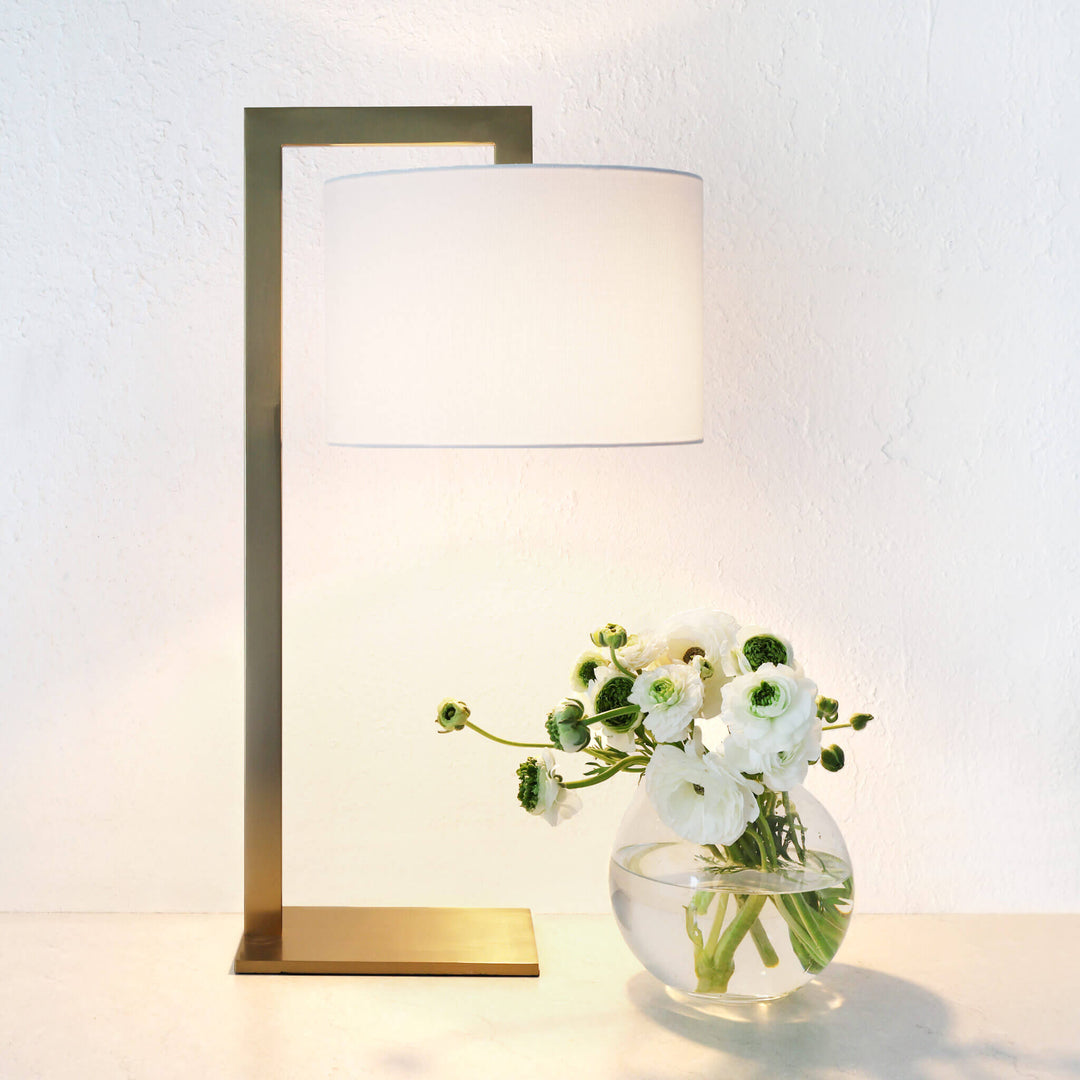 SANTANA TABLE LAMP  |  56CM  |  ANTIQUE BRASS + WHITE LINEN