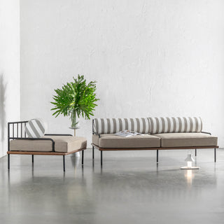 SAN ANDREAS 3 SEATER OUTDOOR SOFA + ARMCHAIR BUNDLE  |  BALSA STONE + WHITE SEASIDE STRIPE