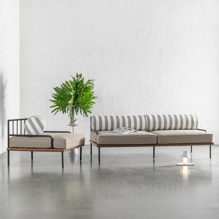 SAN ANDREAS 3 SEATER OUTDOOR SOFA + ARMCHAIR BUNDLE  |  BALSA STONE + WHITE SEASIDE STRIPE