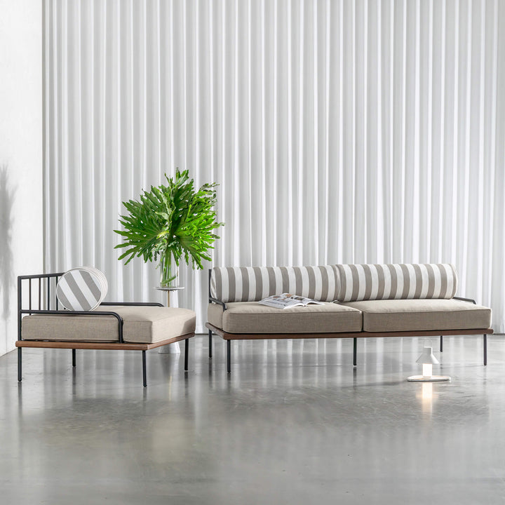 SAN ANDREAS 3 SEATER SOFA + ARMCHAIR  |  BALSA STONE + WHITE SEASIDE STRIPE