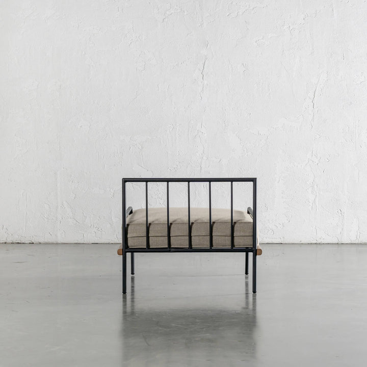 SAN ANDREAS OUTDOOR ARMCHAIR  |  BALSA STONE + WHITE SEASIDE STRIPE