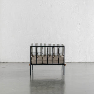 SAN ANDREAS OUTDOOR ARMCHAIR  |  BALSA STONE + WHITE SEASIDE STRIPE