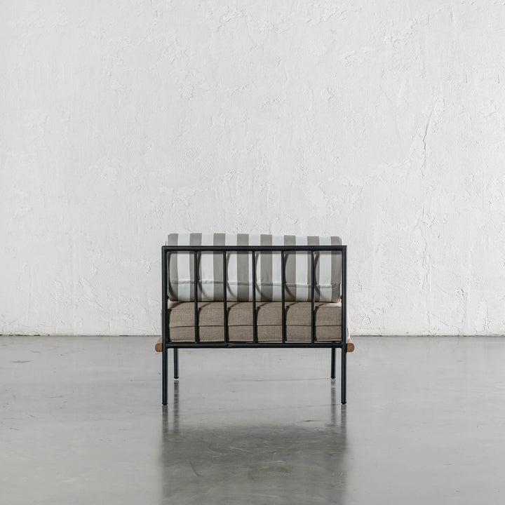 SAN ANDREAS OUTDOOR ARMCHAIR  |  BALSA STONE + WHITE SEASIDE STRIPE