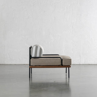 SAN ANDREAS OUTDOOR ARMCHAIR  |  BALSA STONE + WHITE SEASIDE STRIPE