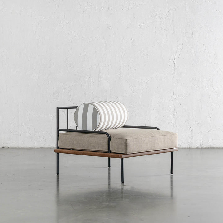 SAN ANDREAS OUTDOOR ARMCHAIR  |  BALSA STONE + WHITE SEASIDE STRIPE