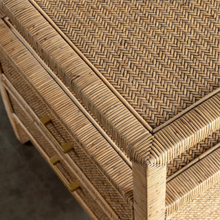 SAN AUGUSTINE RATTAN HERRING WEAVE  |  NIGHTSTAND DOUBLE DRAWER  |  NATURAL RATTAN