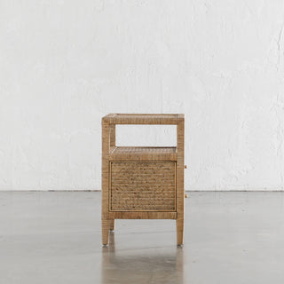 SAN AUGUSTINE RATTAN HERRING WEAVE  |  NIGHTSTAND DOUBLE DRAWER  |  NATURAL RATTAN