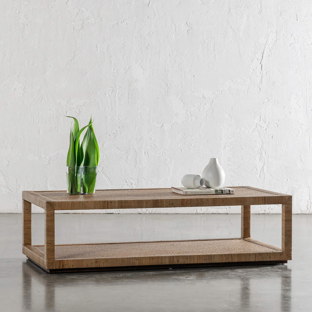 SAN AUGUSTINE RATTAN HERRING WEAVE  |  RECTANGLE COFFEE TABLE  |  NATURAL RATTAN