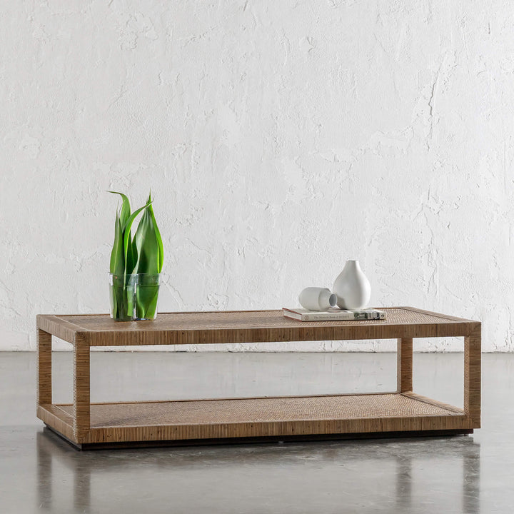 SAN AUGUSTINE RATTAN HERRING WEAVE  |  RECTANGLE COFFEE TABLE  |  NATURAL RATTAN