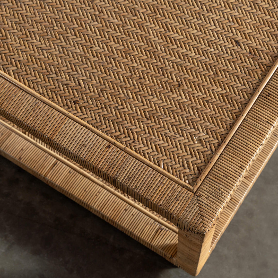 SAN AUGUSTINE RATTAN HERRING WEAVE  |  RECTANGLE COFFEE TABLE  |  NATURAL RATTAN