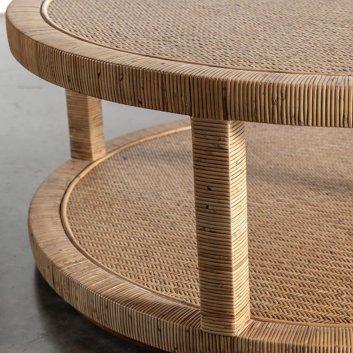 SAN AUGUSTINE RATTAN HERRING WEAVE  |  ROUND COFFEE TABLE  |  NATURAL RATTAN