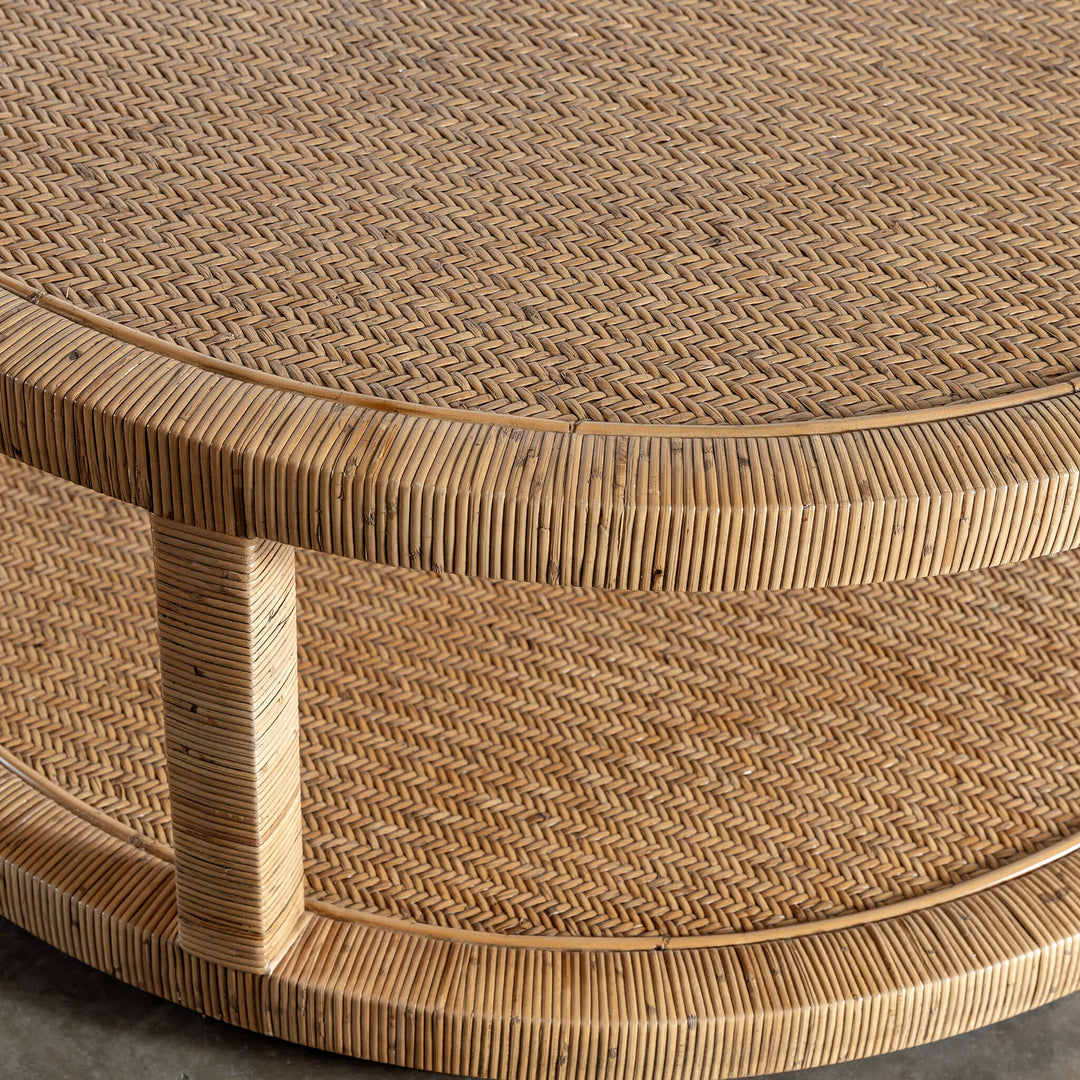 SAN AUGUSTINE RATTAN HERRING WEAVE  |  ROUND COFFEE TABLE  |  NATURAL RATTAN