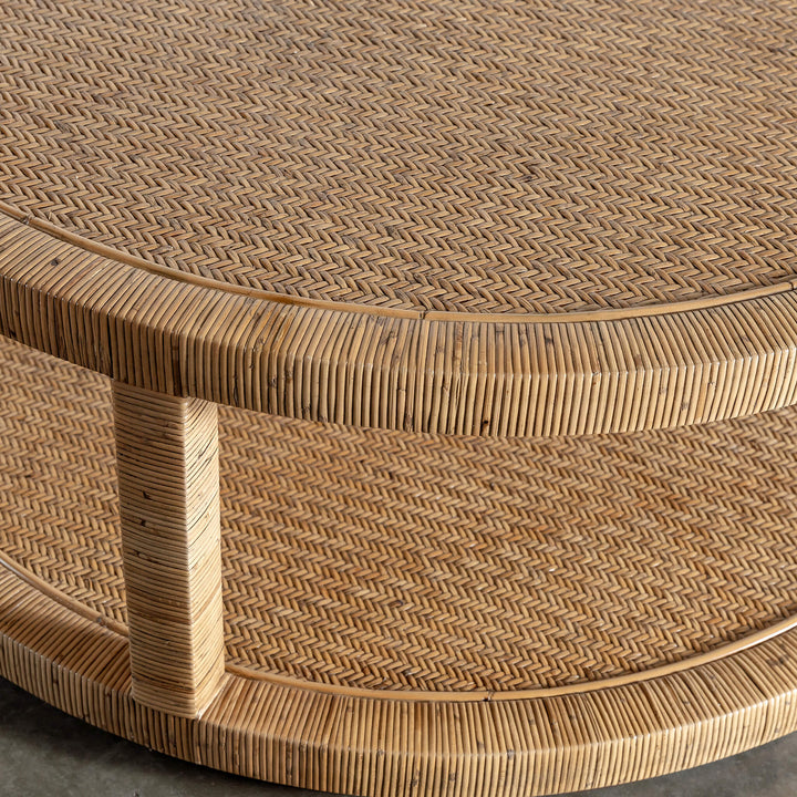 SAN AUGUSTINE RATTAN HERRING WEAVE  |  ROUND COFFEE TABLE  |  NATURAL RATTAN