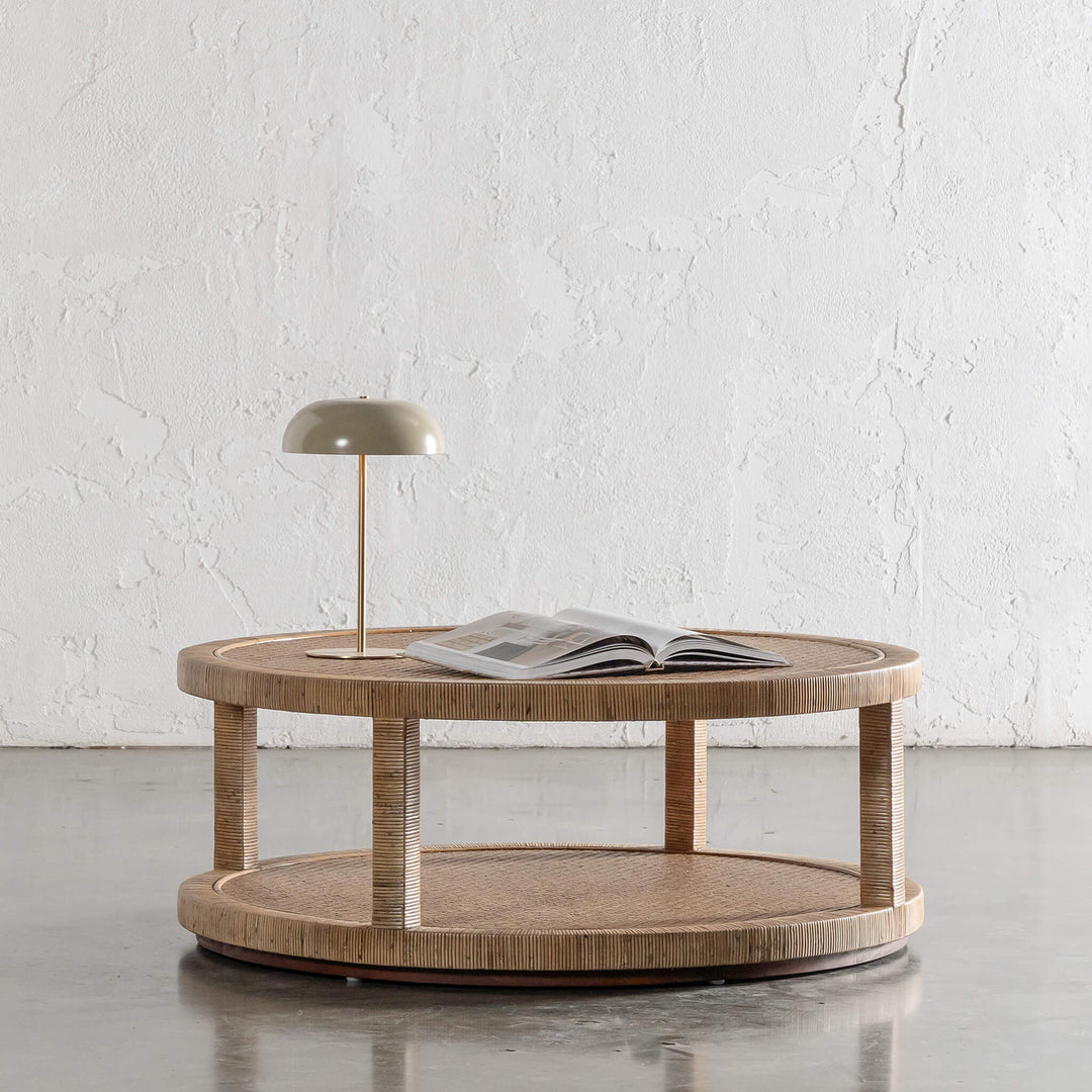 SAN AUGUSTINE RATTAN HERRING WEAVE  |  ROUND COFFEE TABLE  |  NATURAL RATTAN